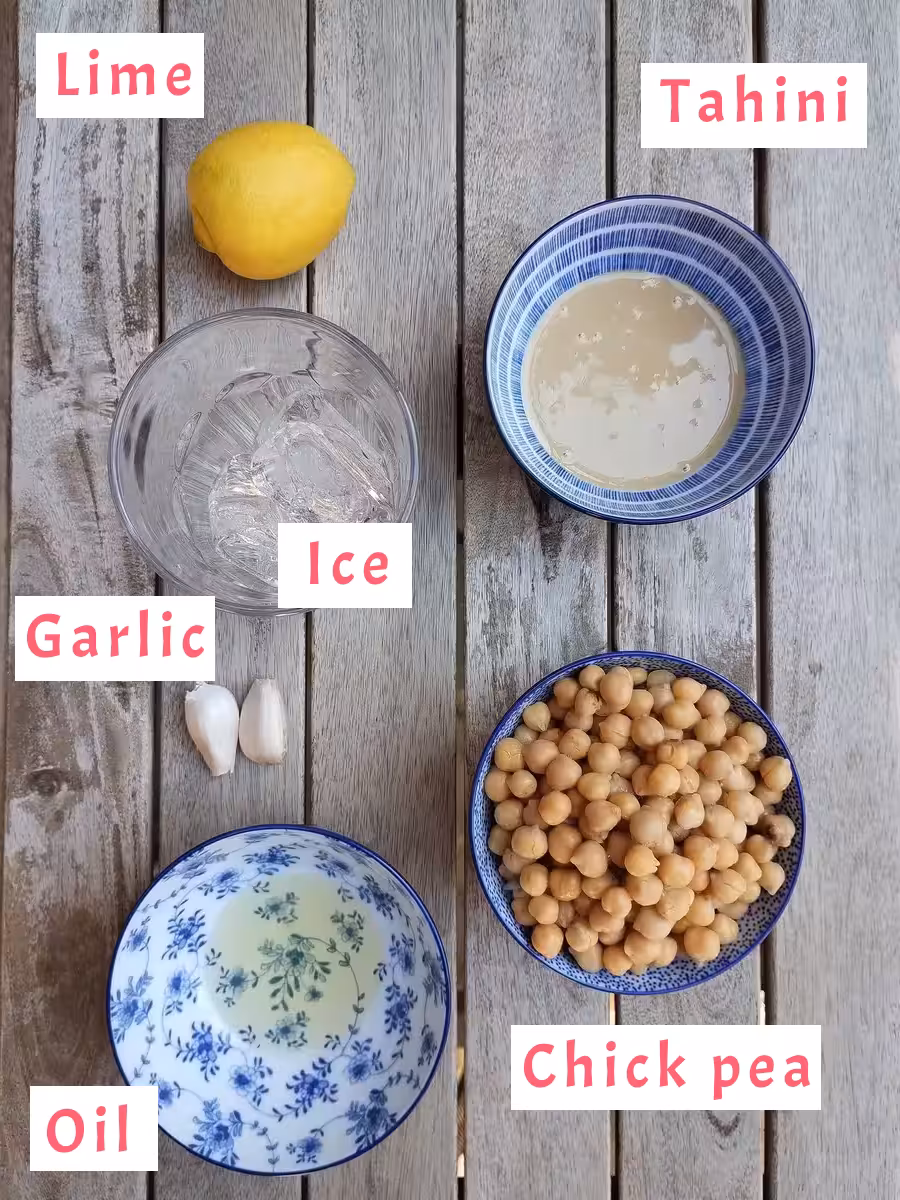 List of ingredients to make homemade Lebanese hummus