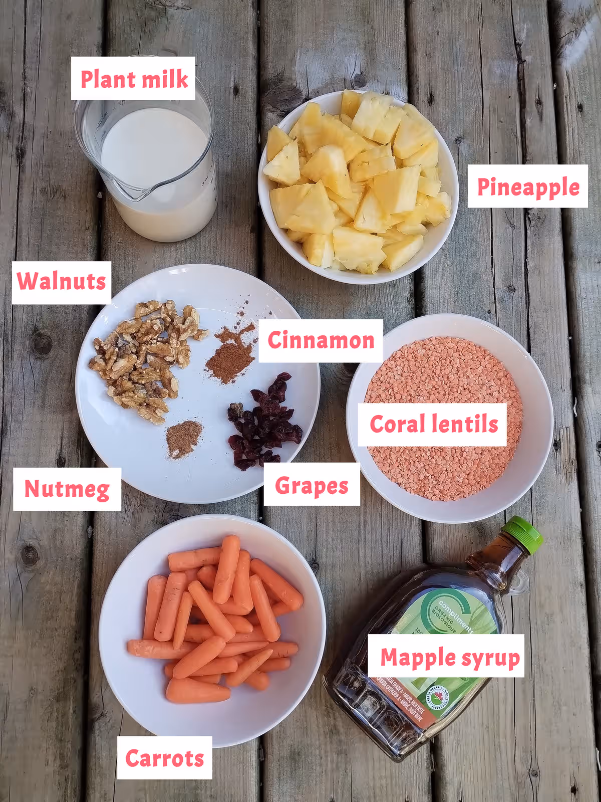 Coral lentils carrots pineapple ingredients